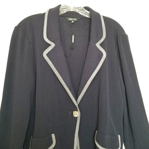 Misook Navy & White Women's Blazer Single Breasted Long Sleeve Notch Collar Sz M - Picture 2 of 8
